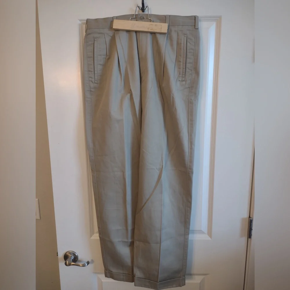 Perry Ellis| Men | Vintage Cotton/Linen Look Pleated Cuffed Pants | 33x32